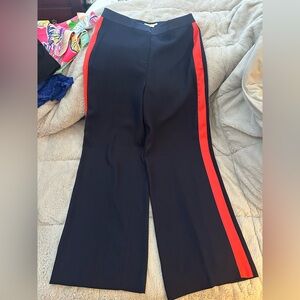 Boden Navy Wide Leg Pants with Red Stripe
